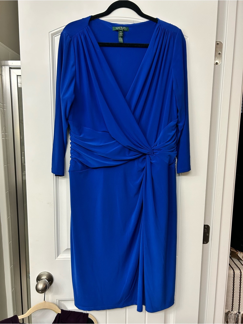 Lauren Ralph Lauren Cobalt Blue Faux-Wrap Knot Midi Dress